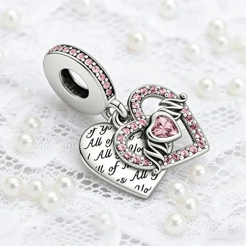 NWOT Mom Heart Pink Silver Pandora FIT Charm